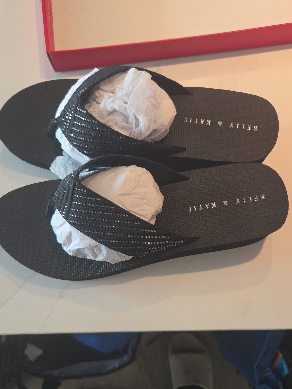 Kelly & Katie Black Rhinestone Thong Sandals